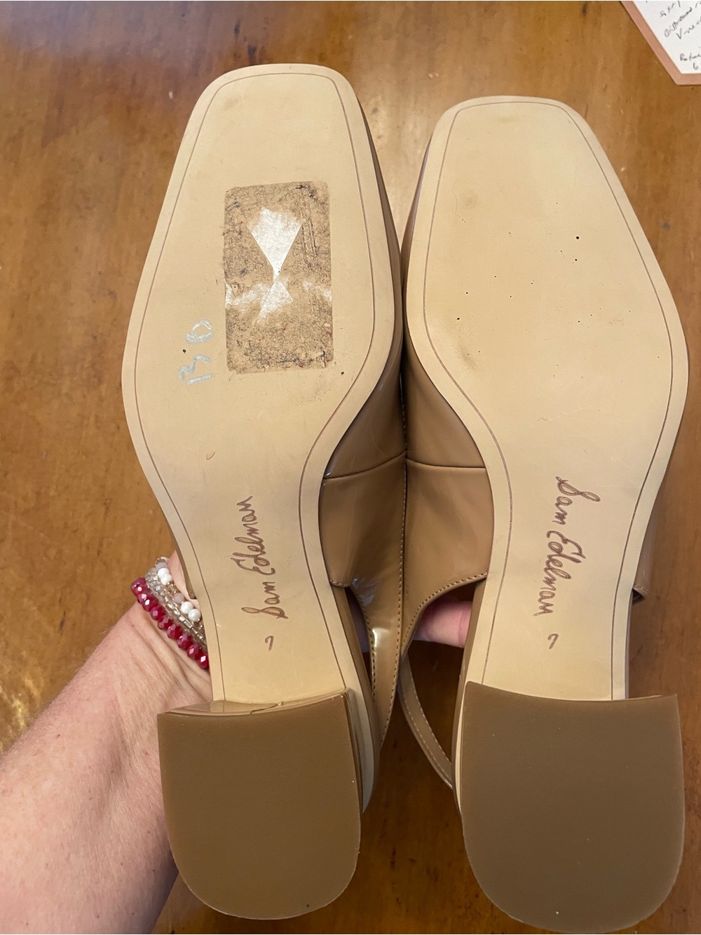 Sam Edelman Taupe Patent Slingback Heels - Picture 4 of 6